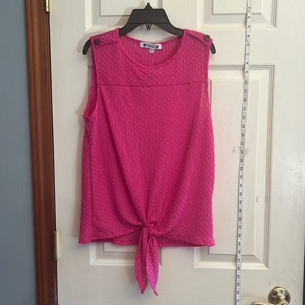 NWT-Wilde-Medium-hot pink-tie at bottom front, sleeveless, tank top/blouse.